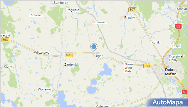 mapa Łęgno, Łęgno gmina Dobre Miasto na mapie Targeo